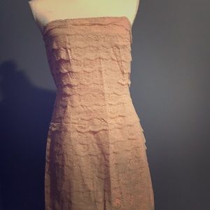 NWT BEIGE LACE FITTED STRAPLESS DRESS LARGE